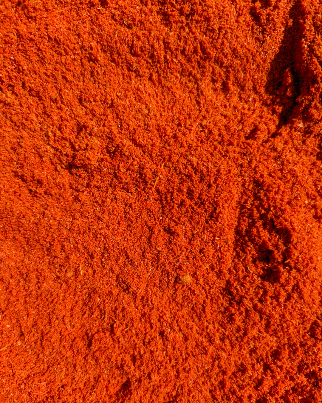 Close-up of finely ground red chilli powder